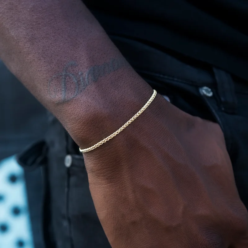 Palm Chain Bracelet in Yellow Gold- 2mm