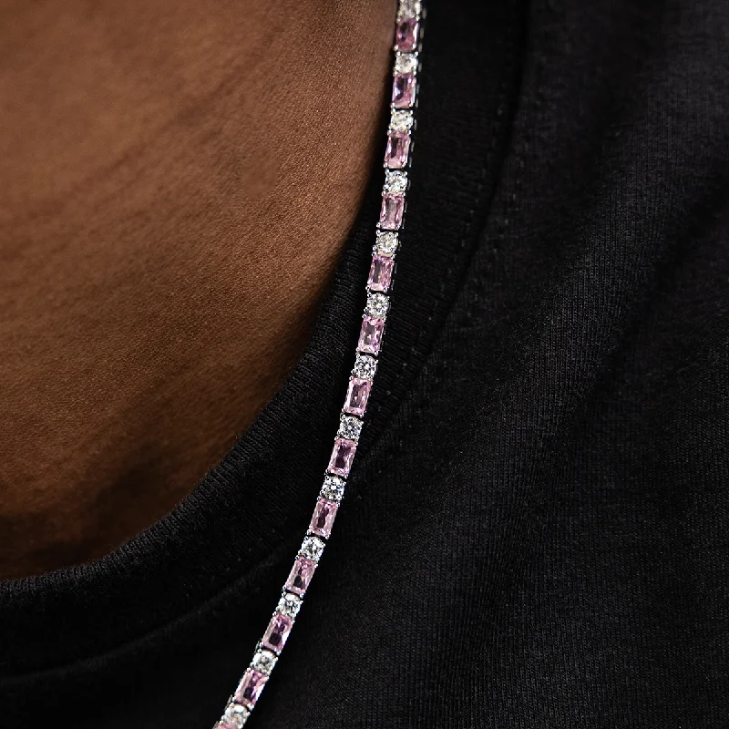 Pink Diamond Baguette Tennis Chain