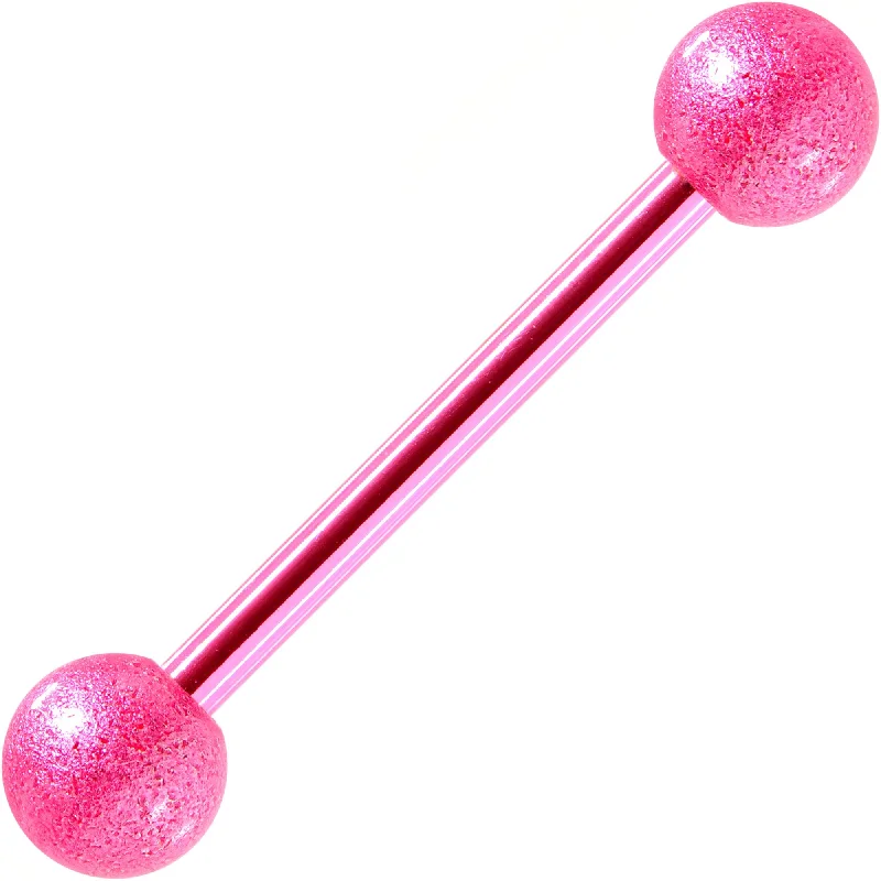 Pink Color PVD Sandblasted Barbell Tongue Ring