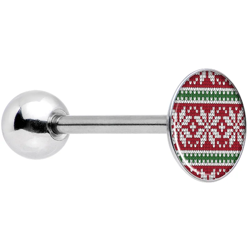 Red Green Christmas Sweater Barbell Tongue Ring