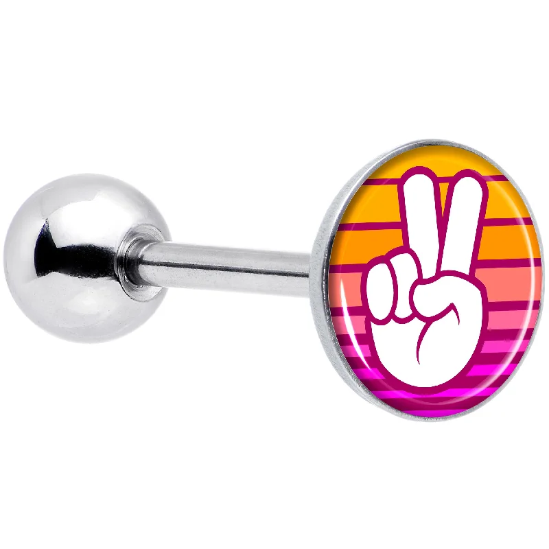 Retro Stripes Peace Sign Fingers Barbell Tongue Ring