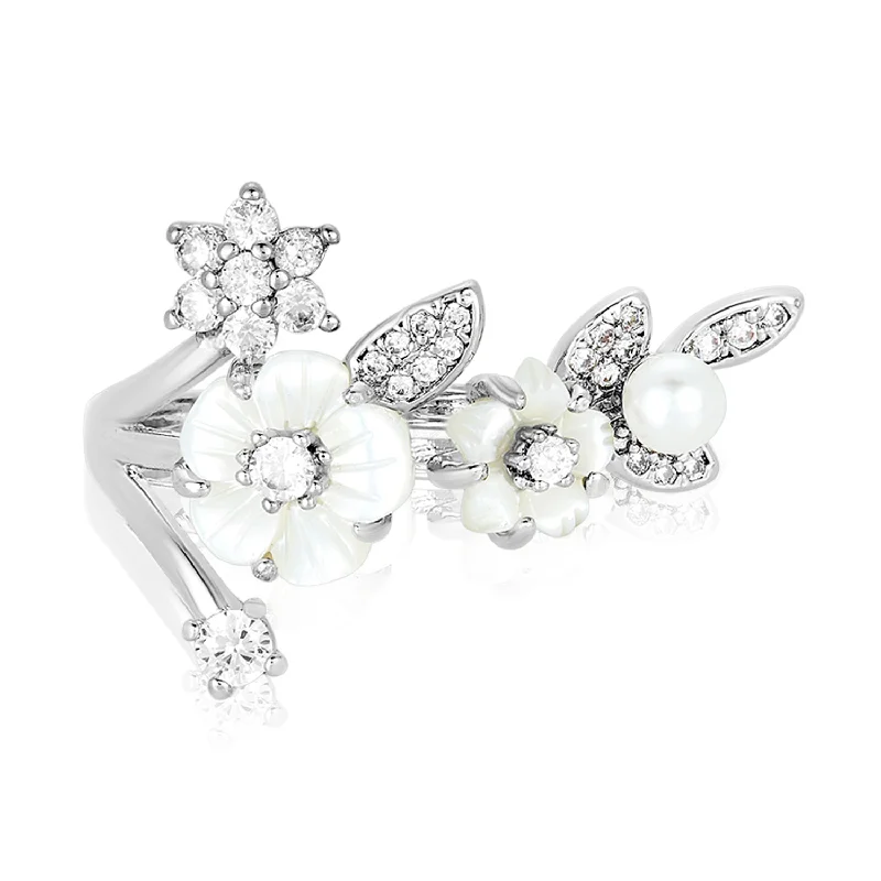 Royal Lily Ring - Silver|White Diamondettes