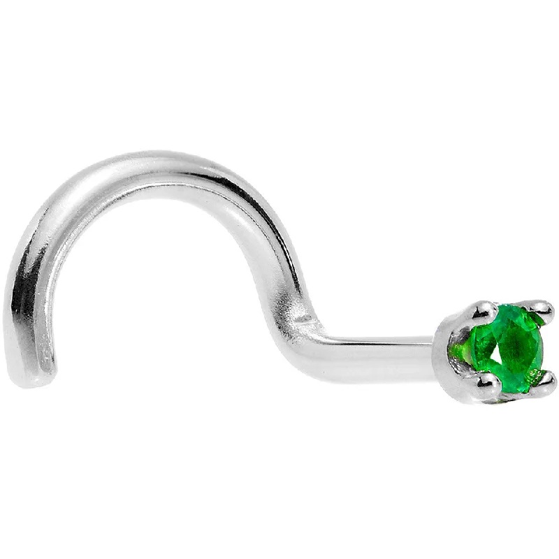 Solid 14KT White Gold (May) 1.5mm Genuine Emerald Nose Ring