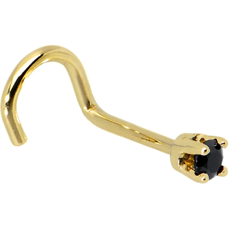 Solid 14KT Yellow Gold 2mm Black Cubic Zirconia Nose Ring