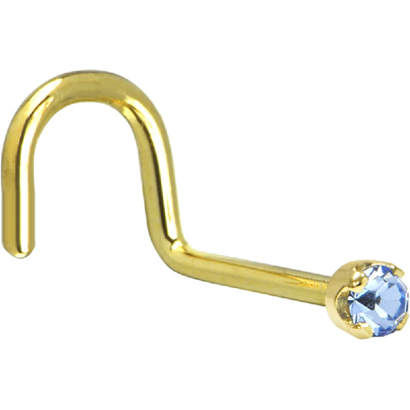 Solid 14KT Yellow Gold 2mm Light Blue Cubic Zirconia Nose Ring