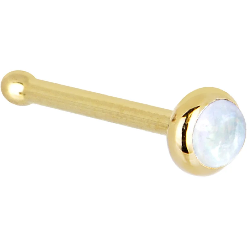 Solid 14KT Yellow Gold 2mm Rainbow Moonstone Nose Ring