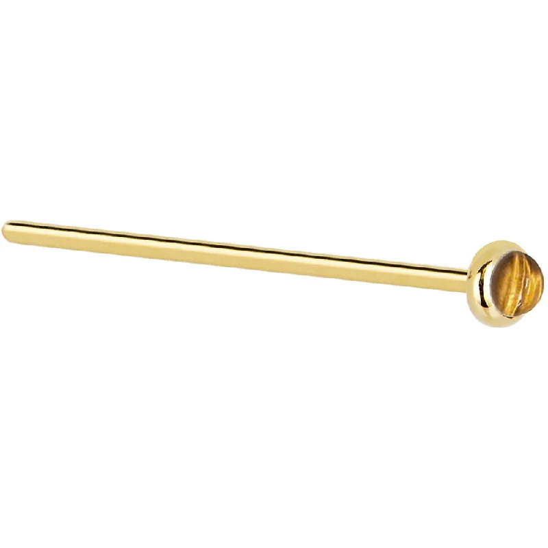 Solid 14KT Yellow Gold 2mm Tiger Eye Nose Ring