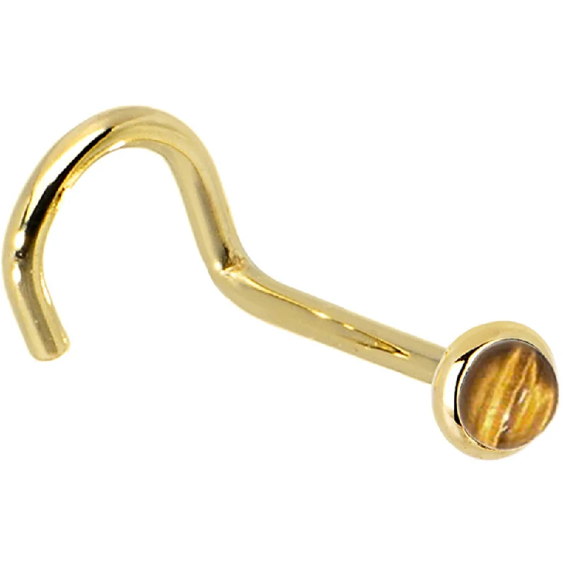 Solid 14KT Yellow Gold 2mm Tiger Eye Nose Ring