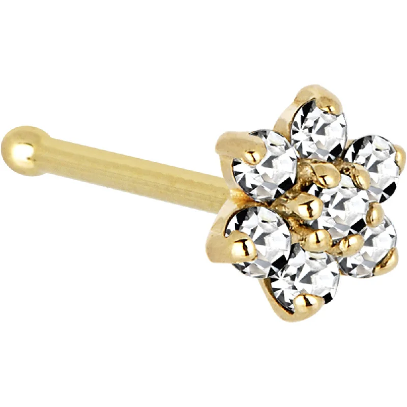 Solid 14KT Yellow Gold Clear Cubic Zirconia Flower Nose Ring