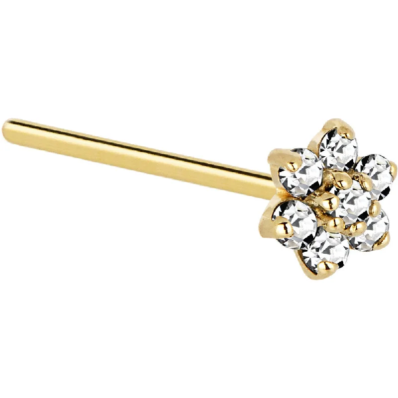 Solid 14KT Yellow Gold Clear Cubic Zirconia Flower Nose Ring