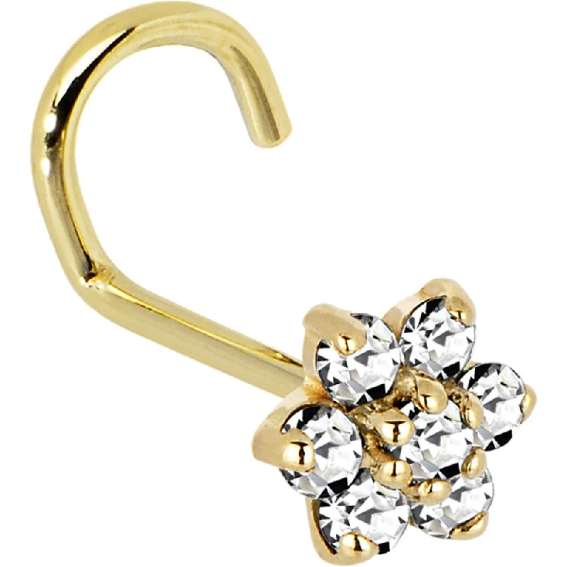 Solid 14KT Yellow Gold Clear Cubic Zirconia Flower Nose Ring