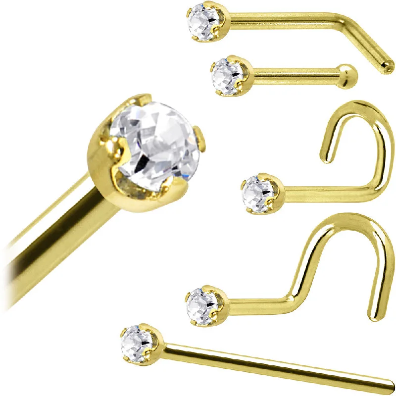 Solid 18KT Yellow Gold (April) 1.5mm Genuine Diamond Nose Ring