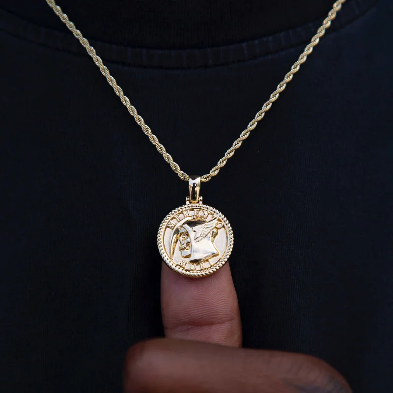 Solid Gold Memento Mori Coin Pendant