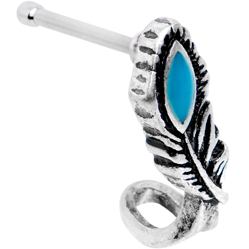 Soutwestern Blue Fashion Feather Faux Hoop Nose Bone