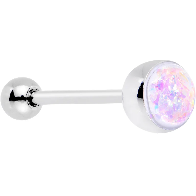 White Faux Opal Fun with Color Barbell Tongue Ring